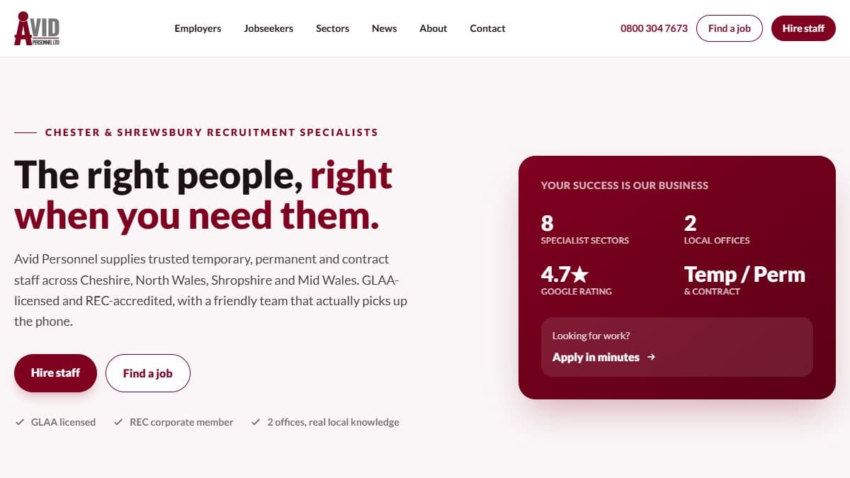 Avid Personnel homepage