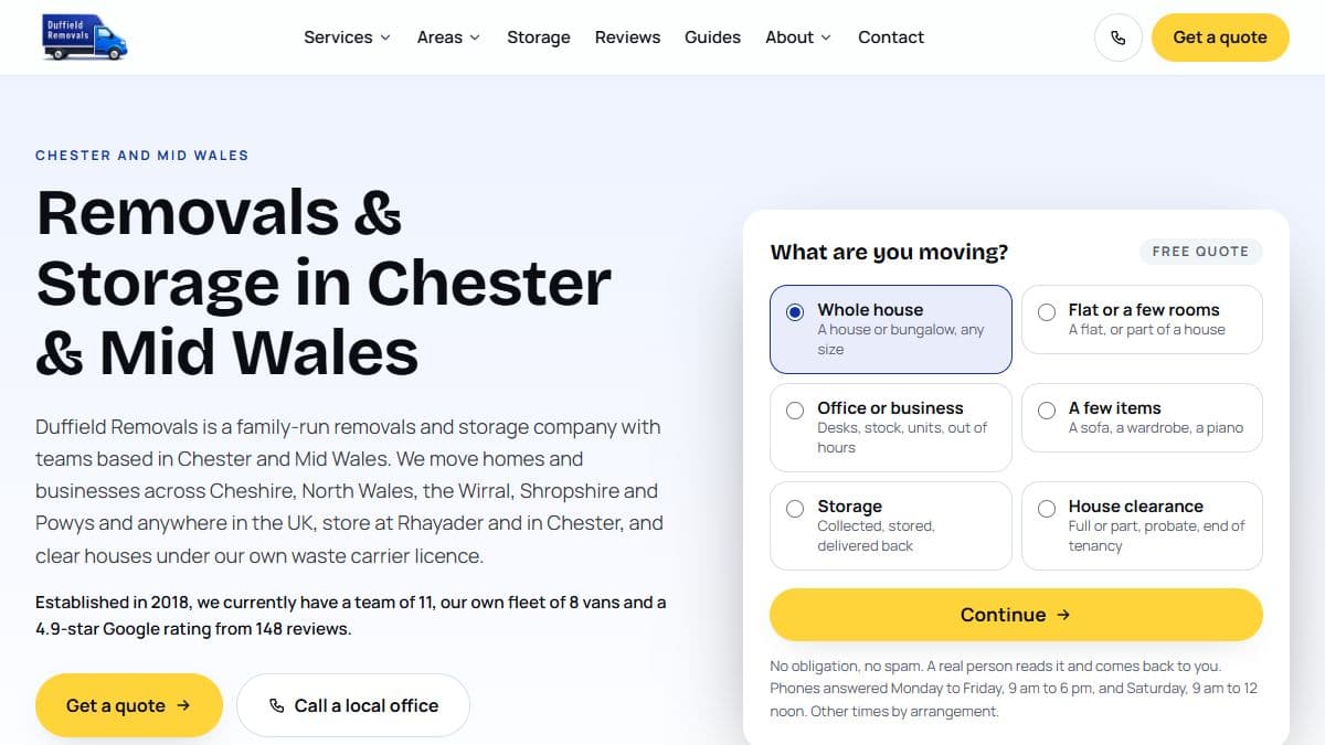 Duffield Removals homepage
